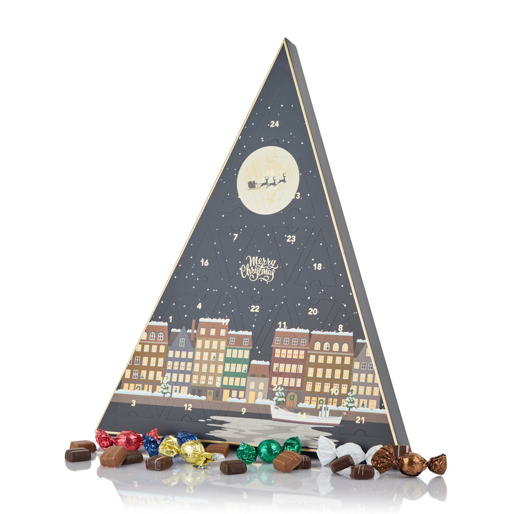 Julekalenderen til chokolade & marcipan-elskeren fra Cocoture i mørkeblå æske – 270g