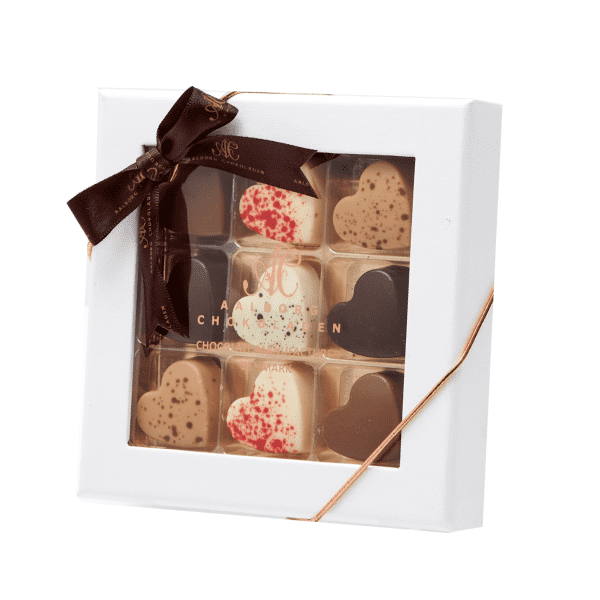 Æske med 9 stk. chokoladehjerter - Aalborg Chokolade - Gourmet-Butikken