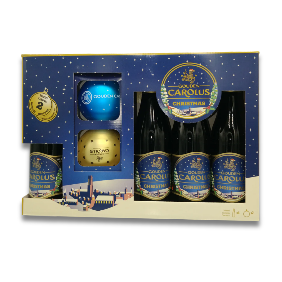 Gouden Carolus Christmas Gaveæske 10,5% 4x33cl + Julekugler - Gourmet-Butikken