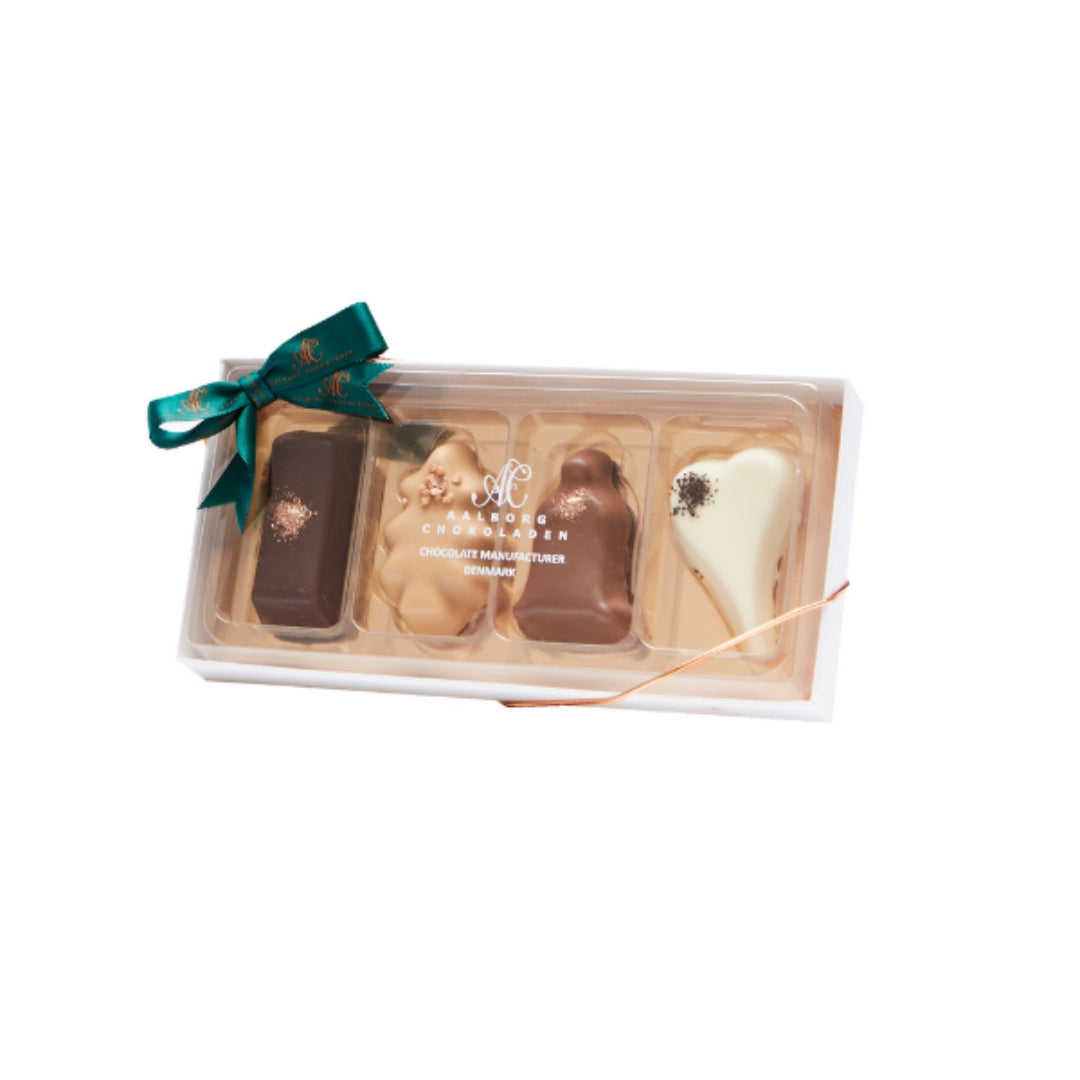 Petit Four æske m. 4 stk. marcipanfigurer - Grøn | Aalborg Chokoladen