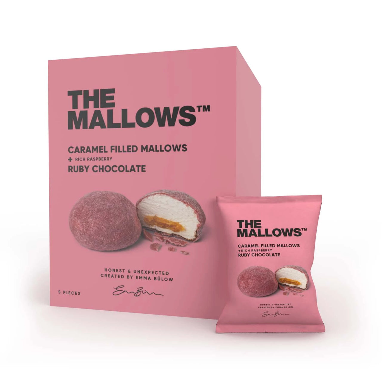 The Mallows - Karamel Fyldt Skumfidus m/ Ruby Chokolade - 5 stk. - Gourmet-Butikken