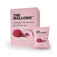 The Mallows - Jordbærfyldte skumfiduser m. Hindbær & Belgisk Hvid Chokolade - 5 stk. boks.